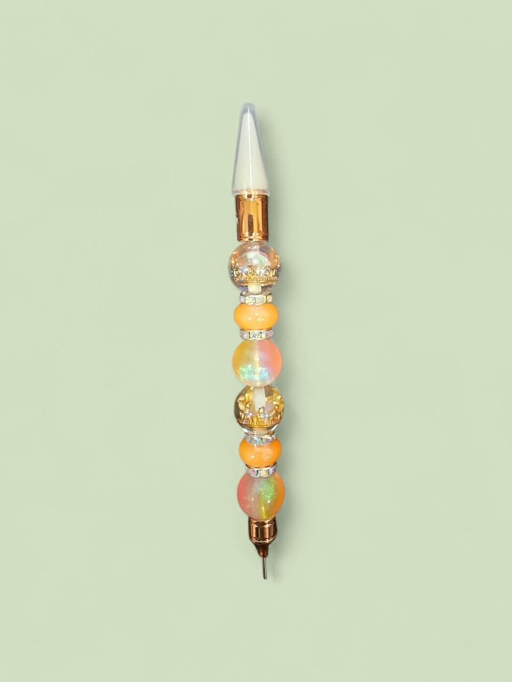 Handcrafted Orange & Iridescent Beaded Nail Art Tool